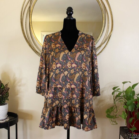 Satin Print Dress with Ruffle - Picture 2 of 4